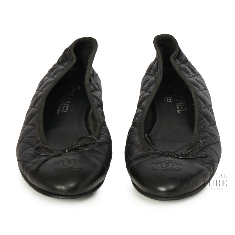 CC Cap Toe Bow Black Quilted Ballet Flats Size 39.5