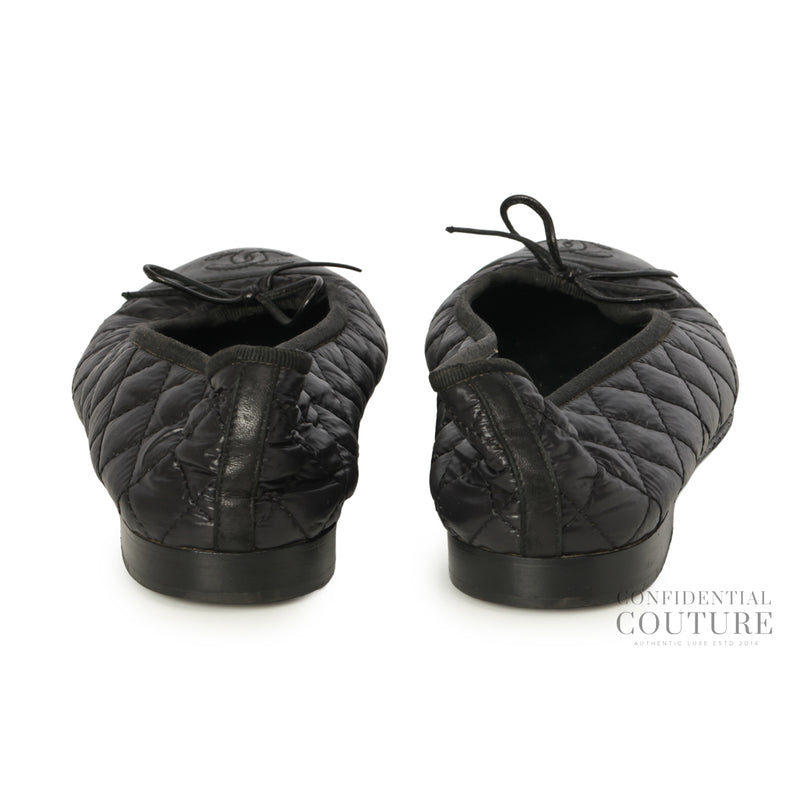 CC Cap Toe Bow Black Quilted Ballet Flats Size 39.5
