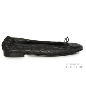 CC Cap Toe Bow Black Quilted Ballet Flats Size 39.5
