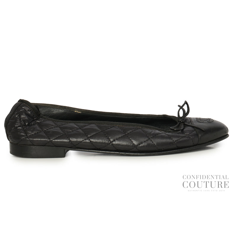 CC Cap Toe Bow Black Quilted Ballet Flats Size 39.5