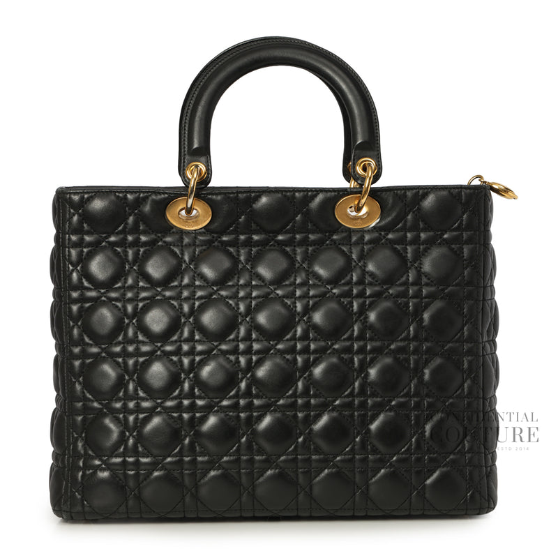 Black Cannage Quilted Lambskin Leather Large Lady Dior Bag