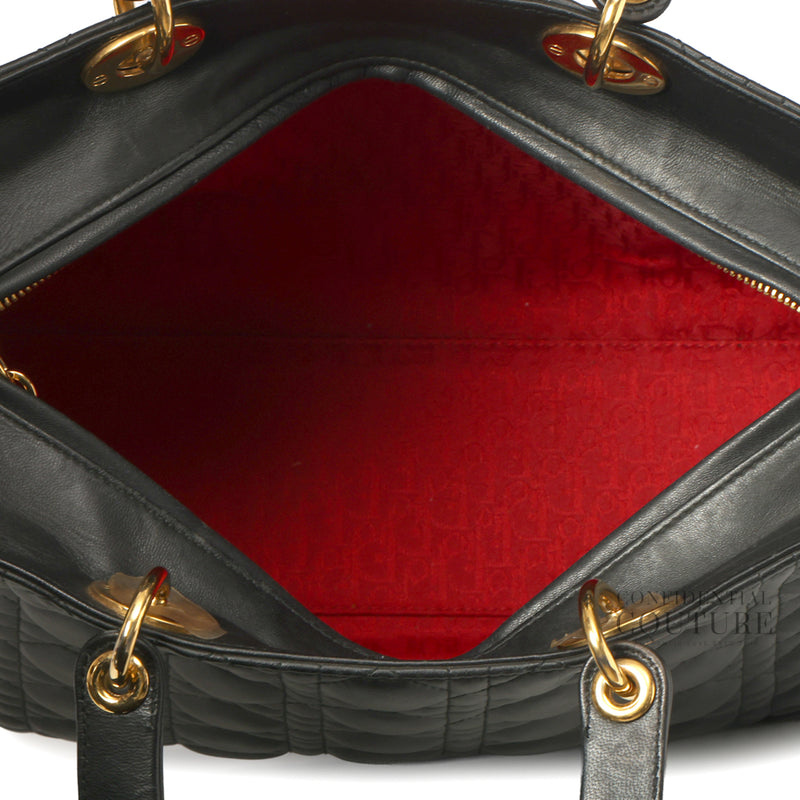 Black Cannage Quilted Lambskin Leather Large Lady Dior Bag