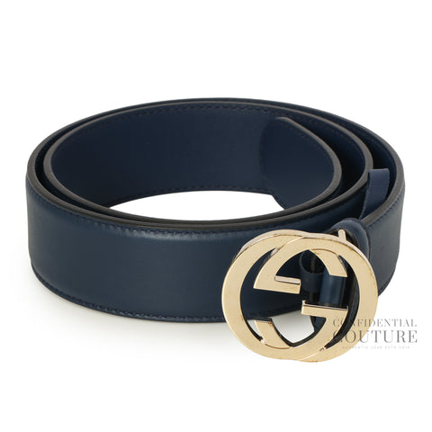 GG Interlocking Dark Blue Leather Belt | 80/32
