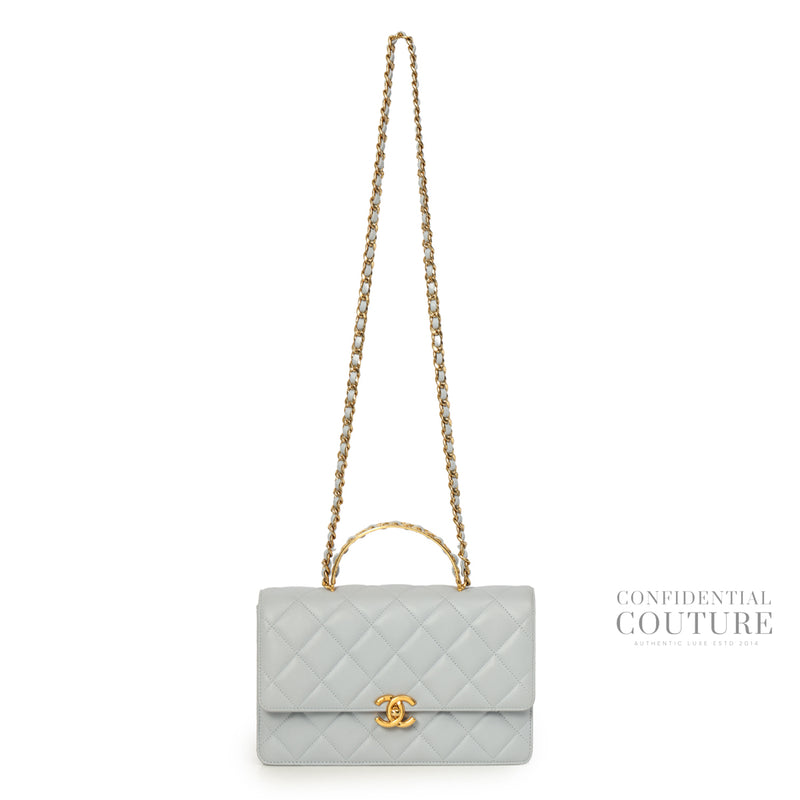 Light Blue Medium Flap Bag With Top Handle