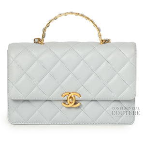 Light Blue Medium Flap Bag With Top Handle