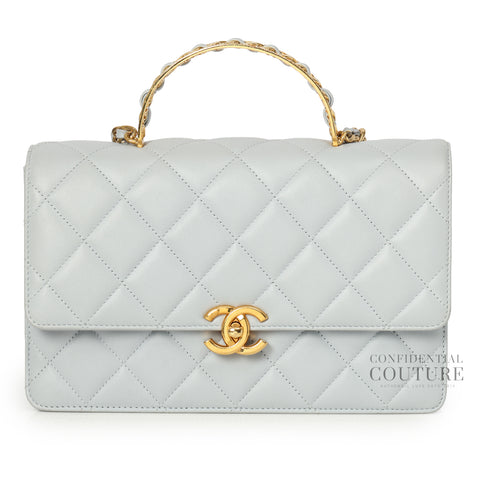 Light Blue Medium Flap Bag With Top Handle