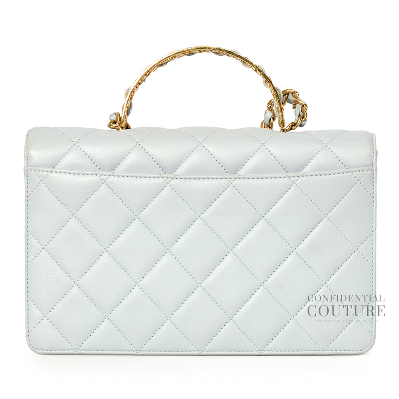 Light Blue Medium Flap Bag With Top Handle