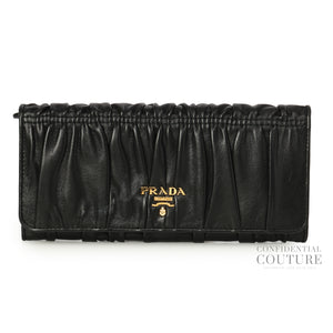 Black Nappa Gaufre Leather Continental Flap Wallet