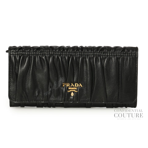 Black Nappa Gaufre Leather Continental Flap Wallet