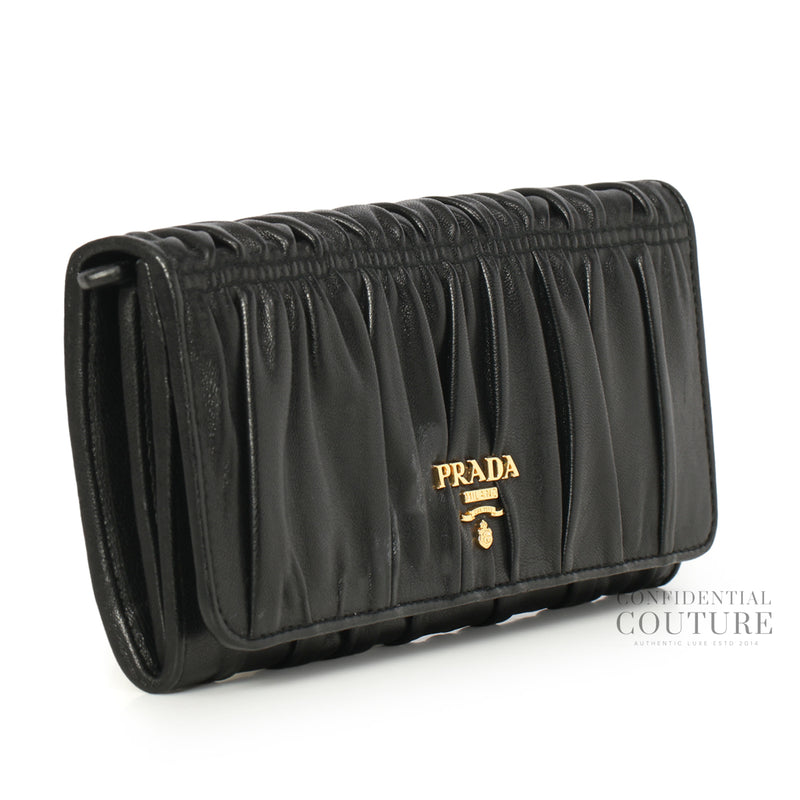Black Nappa Gaufre Leather Continental Flap Wallet