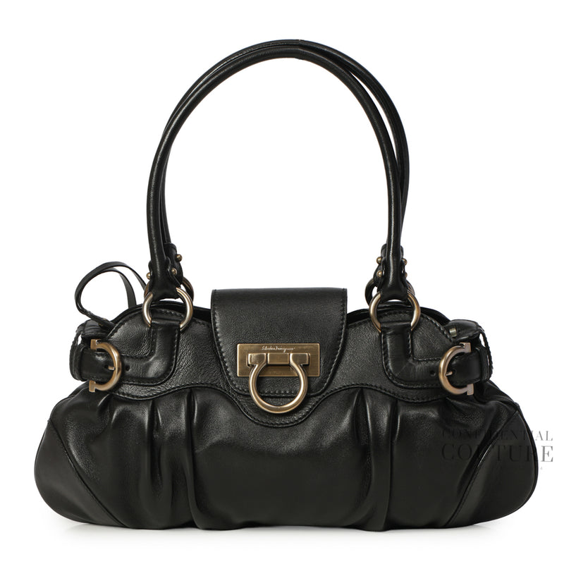 Black Leather Marisa Shoulder Bag