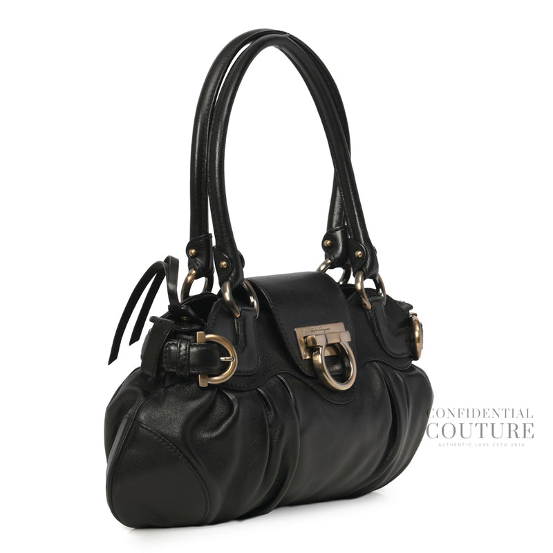 Black Leather Marisa Shoulder Bag