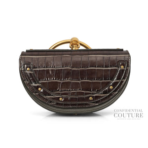 Brown Croc Embossed Small Nile Bracelet Minaudiere Crossbody Bag