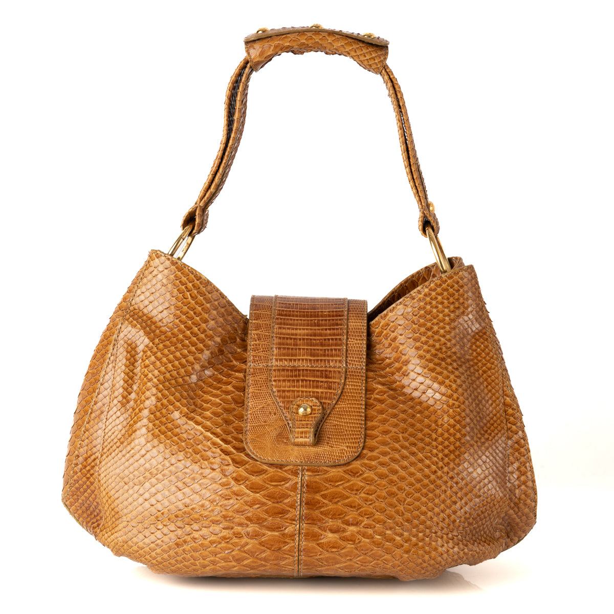 Brown Exotic Leather Hobo Bag One Size