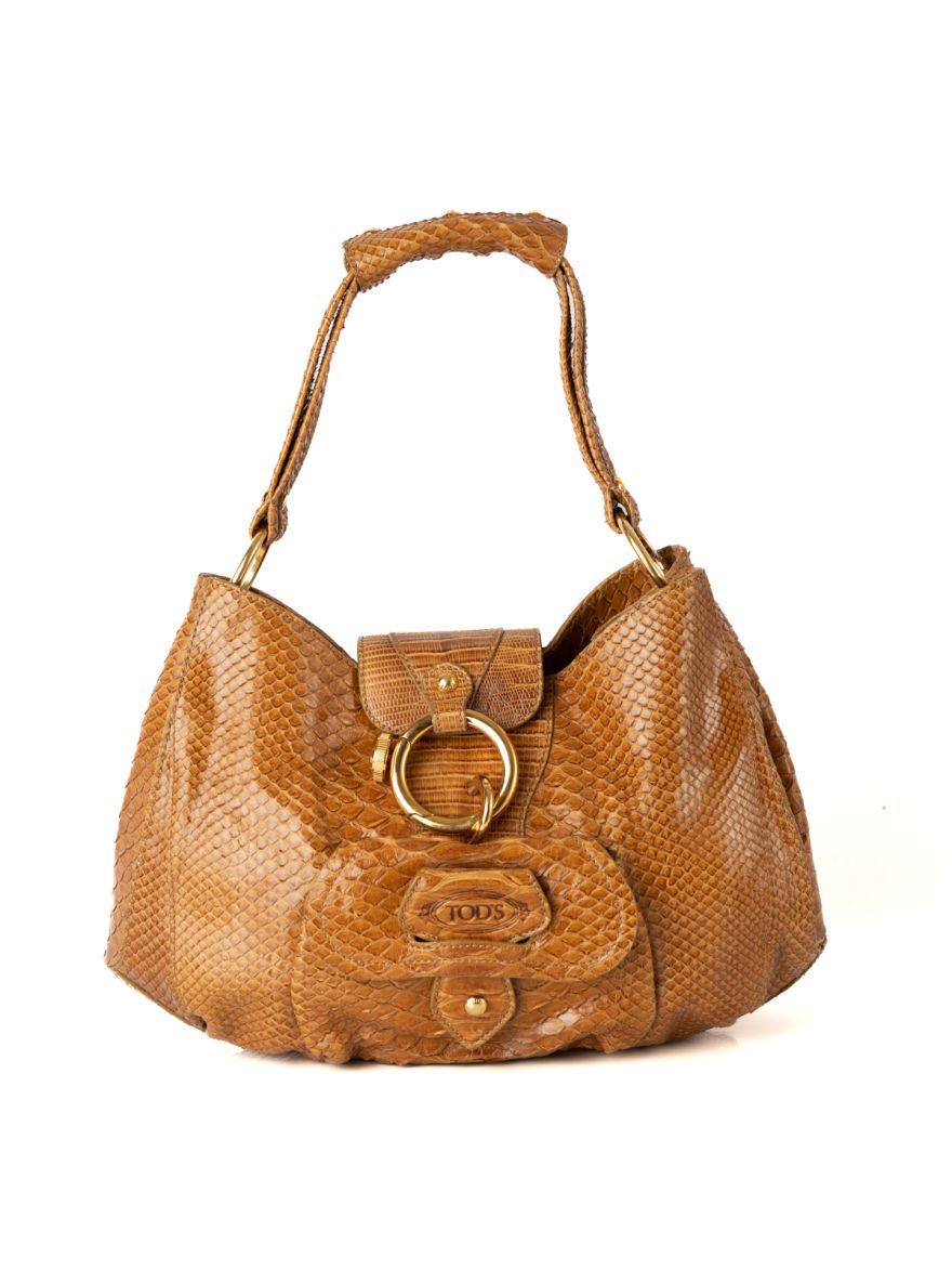 Tod's Brown Python Embossed Hobo Bag Small