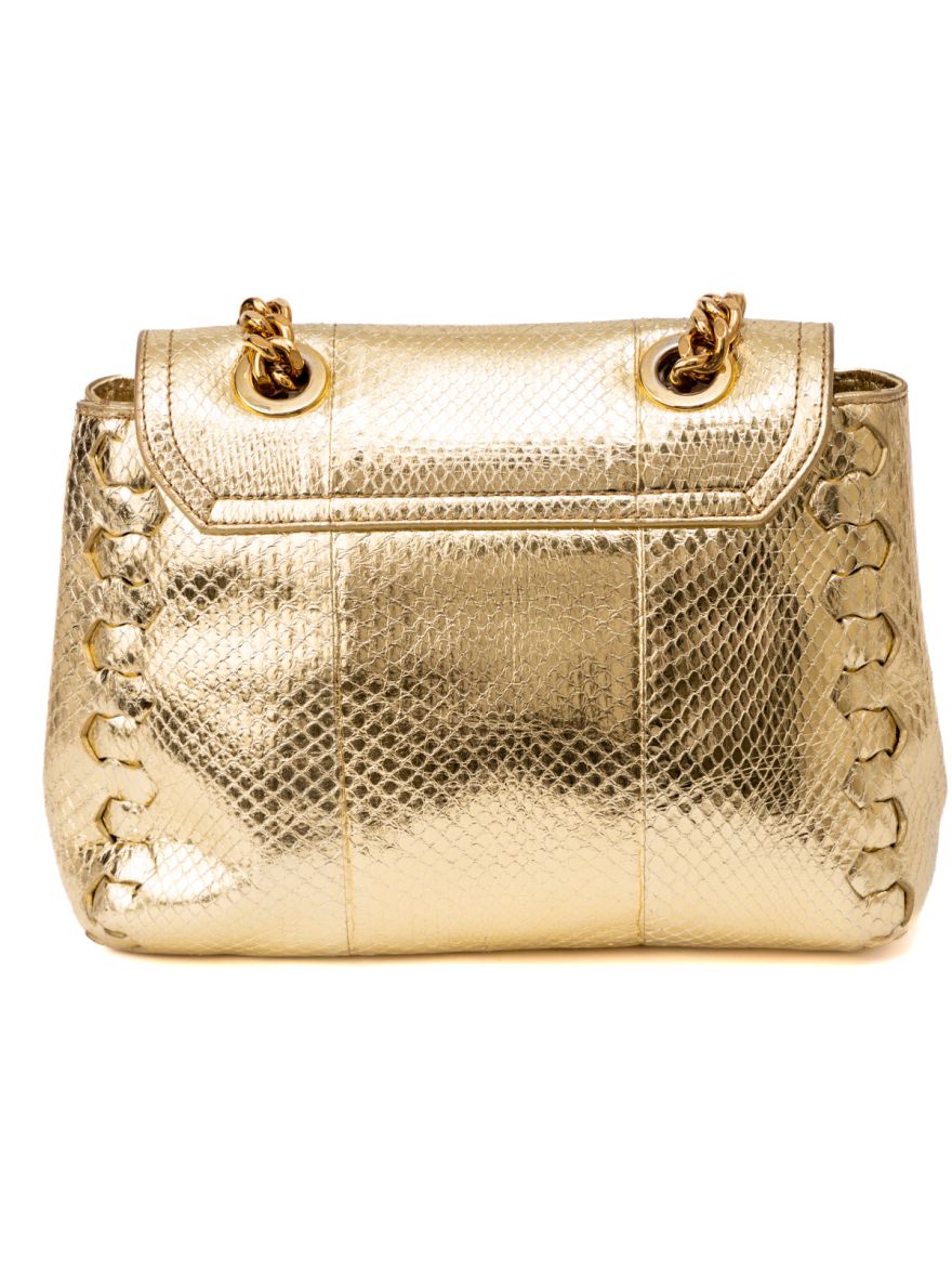 Gold Python Embossed Shoulder Bag Small