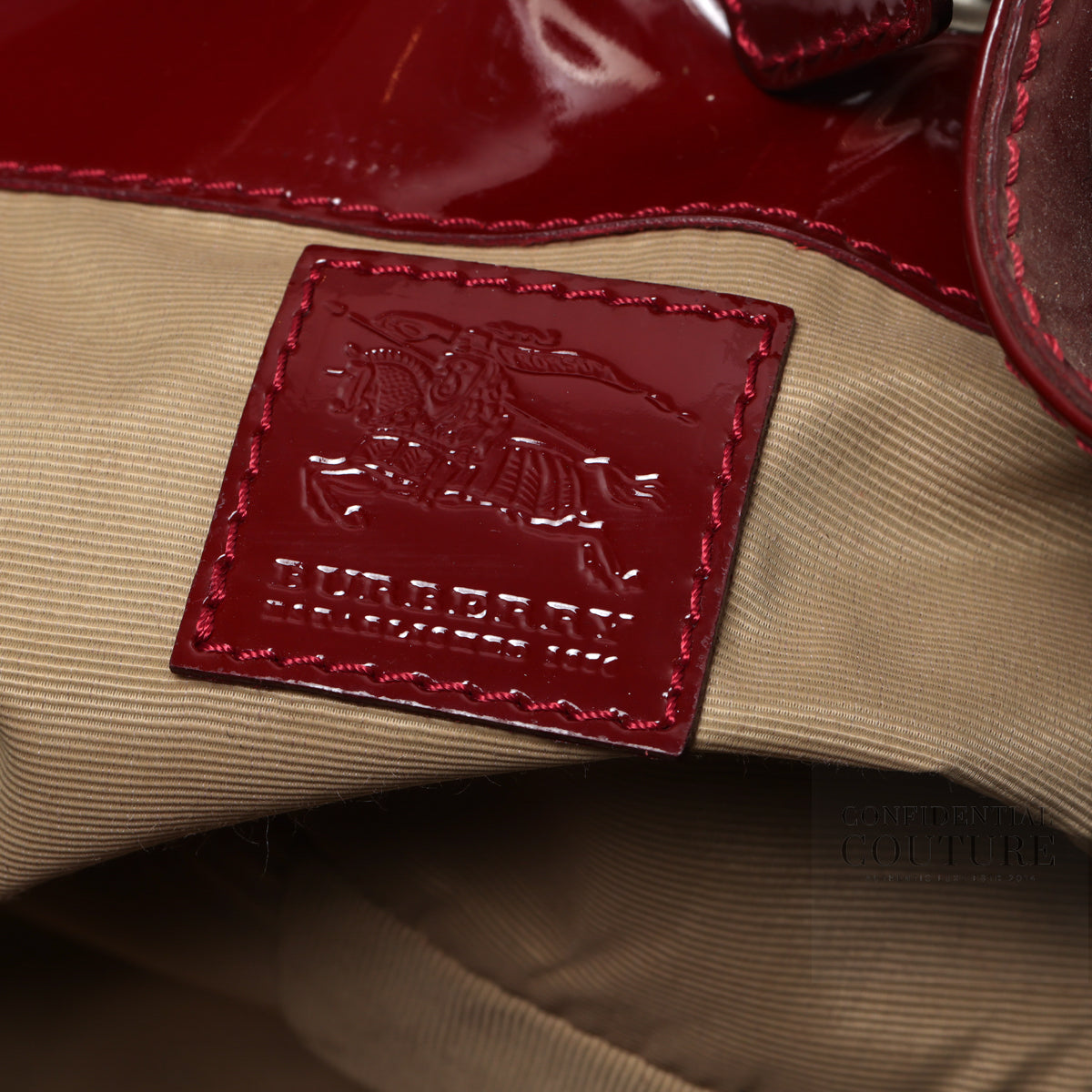 Maroon Patent Leather Nova Check Coated Canvas Warrior Hobo Bag