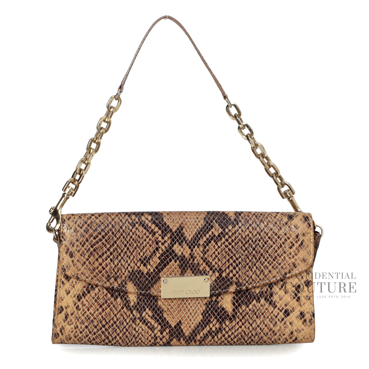 Beige/Black Python Embossed Riane Clutch