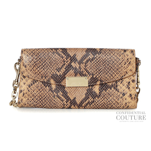 Beige/Black Python Embossed Riane Clutch
