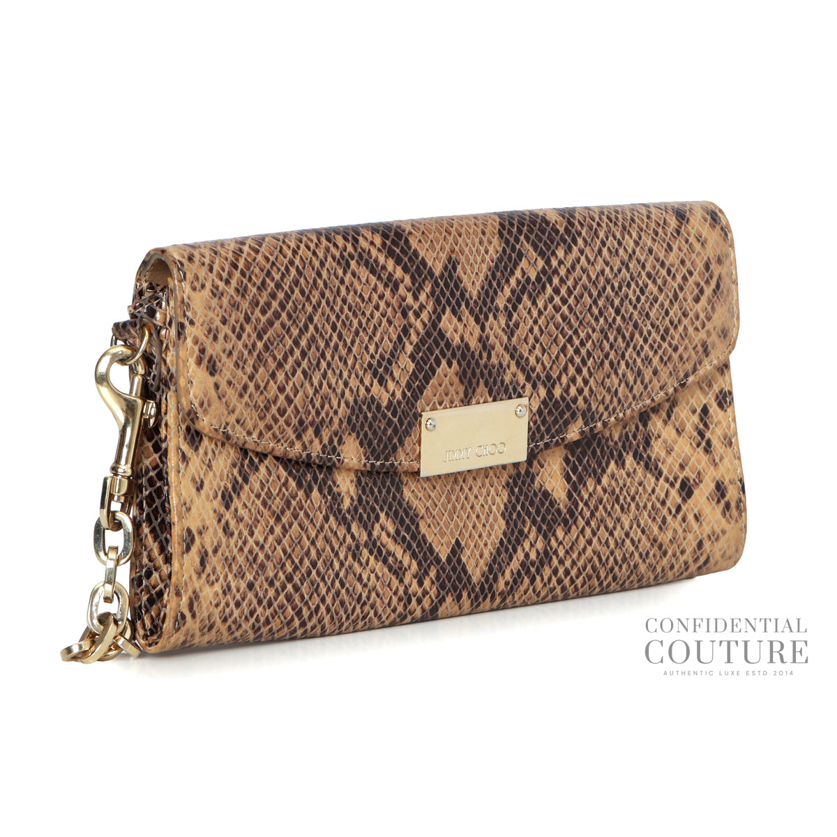 Beige/Black Python Embossed Riane Clutch