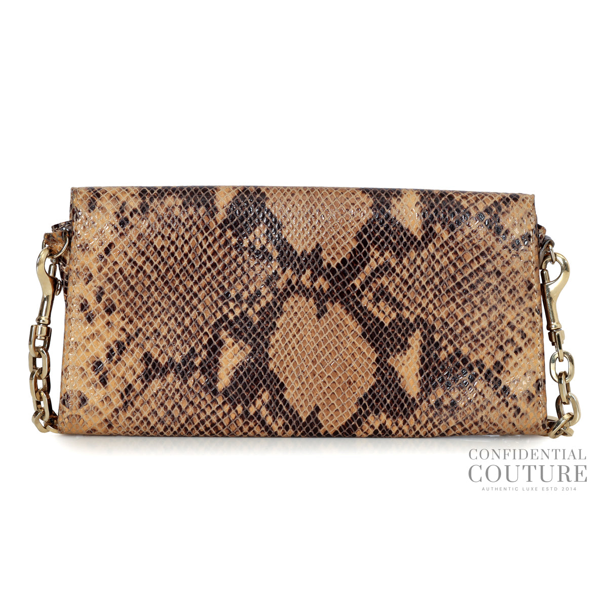 Beige/Black Python Embossed Riane Clutch