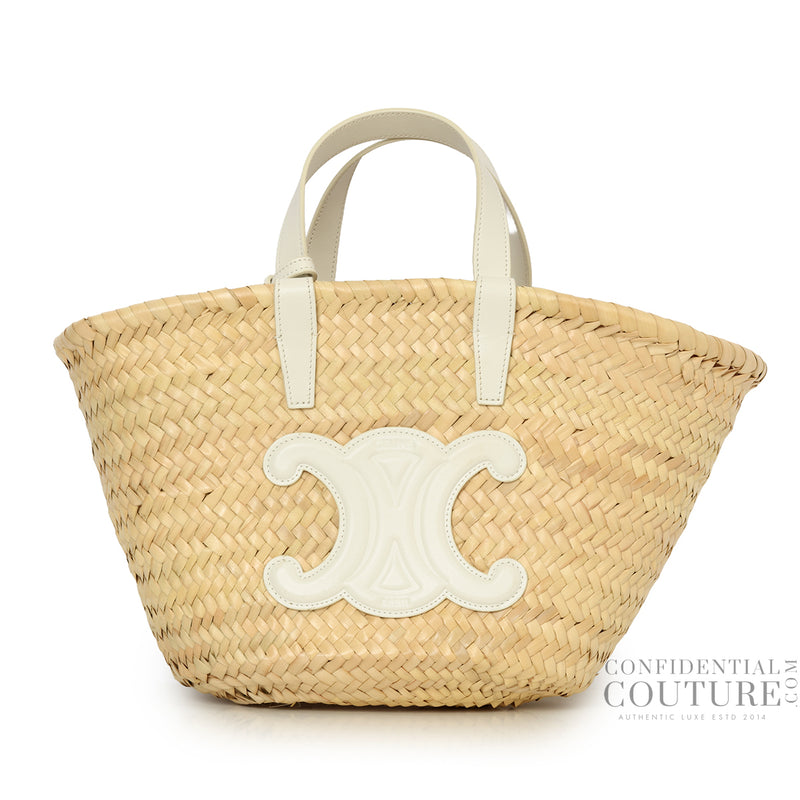 Pre loved Celine White/Beige Teen Classic Panier In Palm Leaves & Calfskin