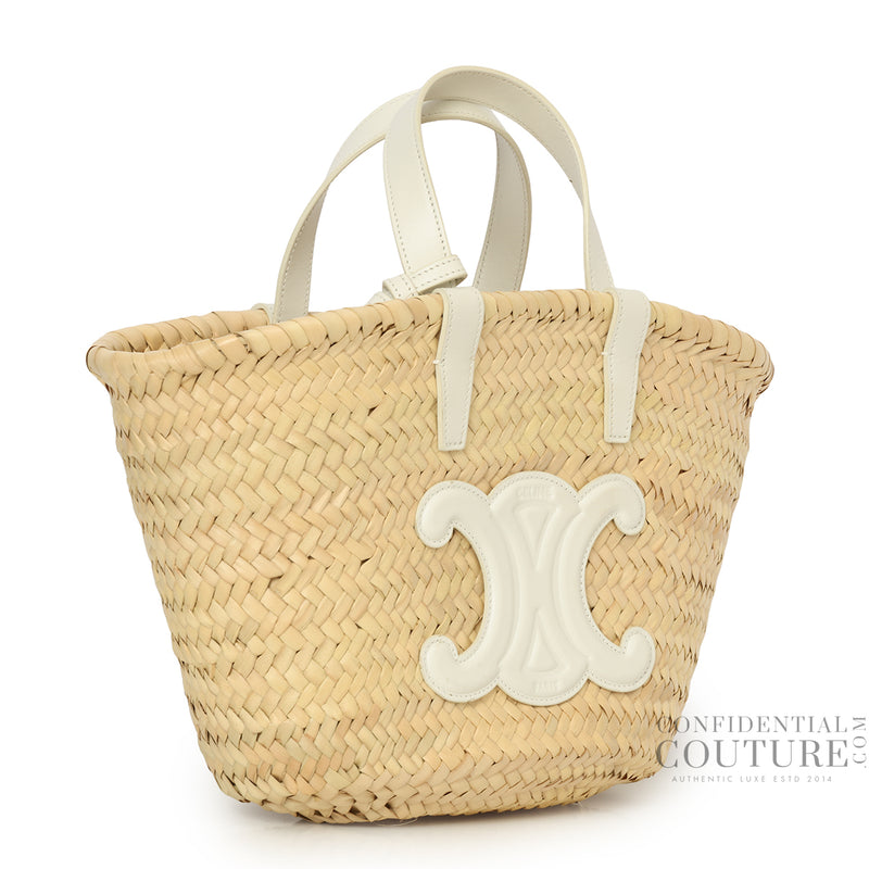 Women pre loved Celine White/Beige Teen Classic Panier In Palm Leaves & Calfskin