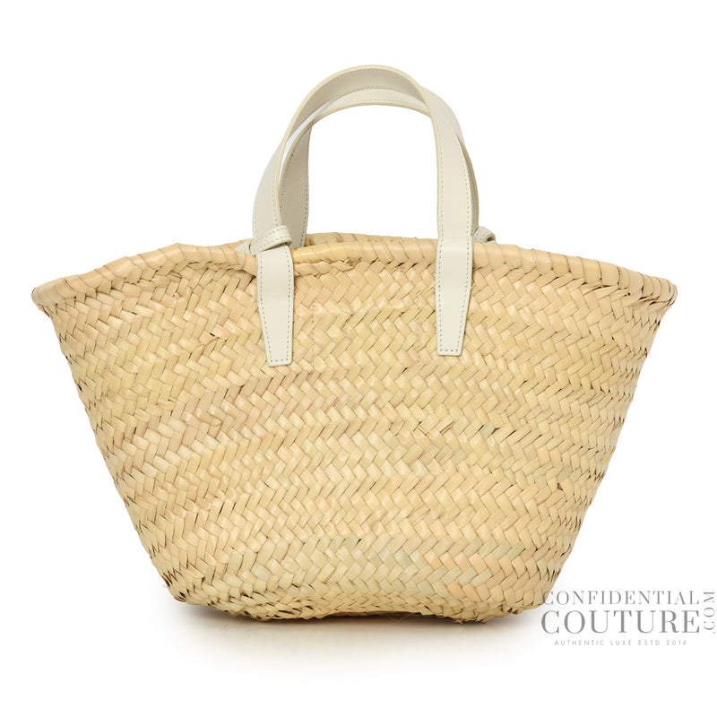 Celine White/Beige Teen Classic Panier In Palm Leaves & Calfskin
