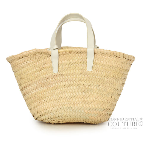 White/Beige Teen Classic Panier In Palm Leaves & Calfskin