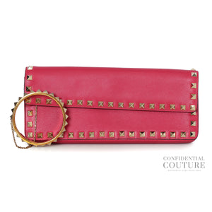 Red Leather Rockstud Bracelet Clutch Bag