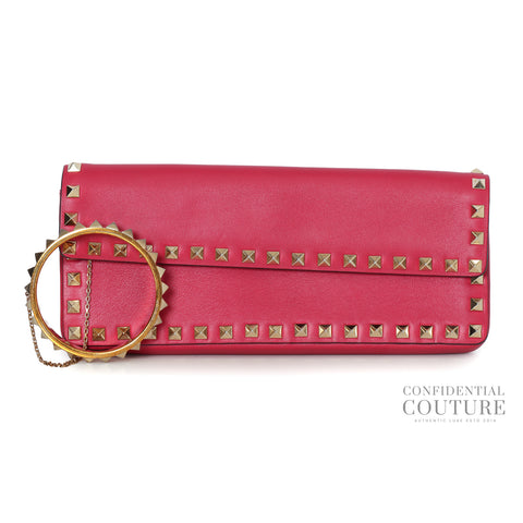 Red Leather Rockstud Bracelet Clutch Bag