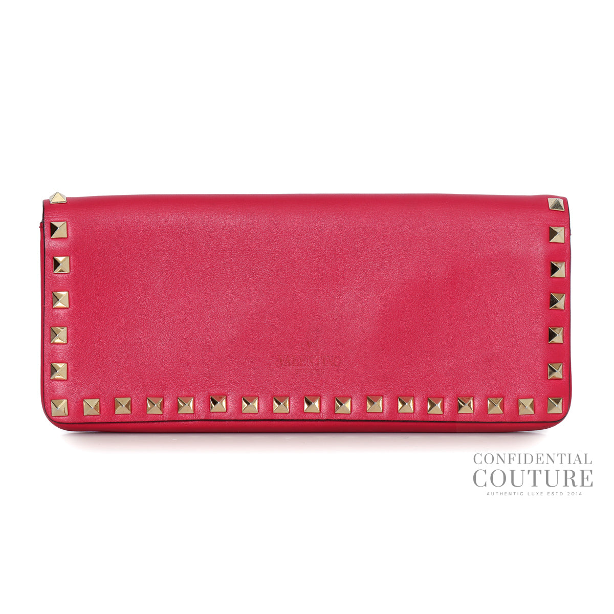 Red Leather Rockstud Bracelet Clutch Bag