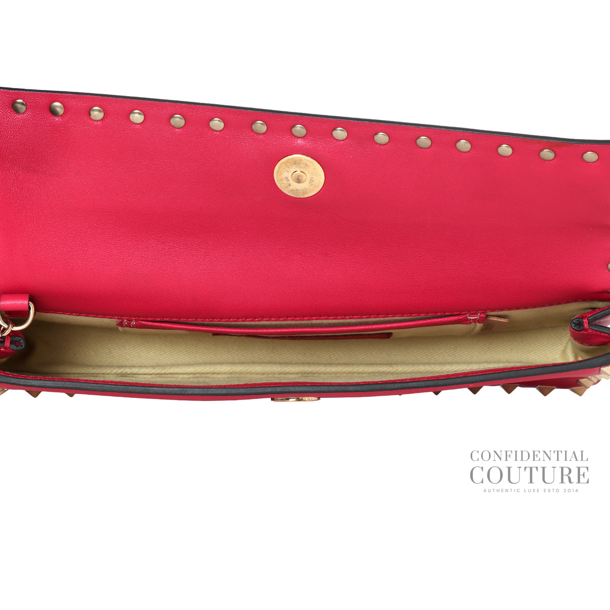Red Leather Rockstud Bracelet Clutch Bag