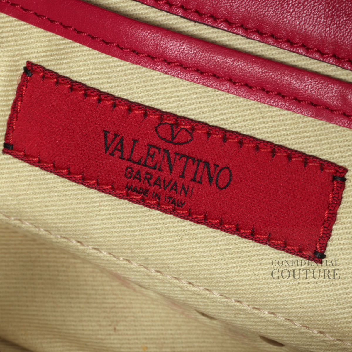 Red Leather Rockstud Bracelet Clutch Bag