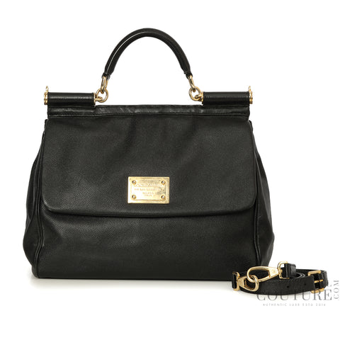 Black Leather Miss Sicily Medium Bag