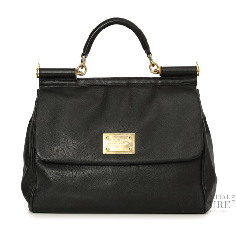 Black Leather Miss Sicily Medium Bag