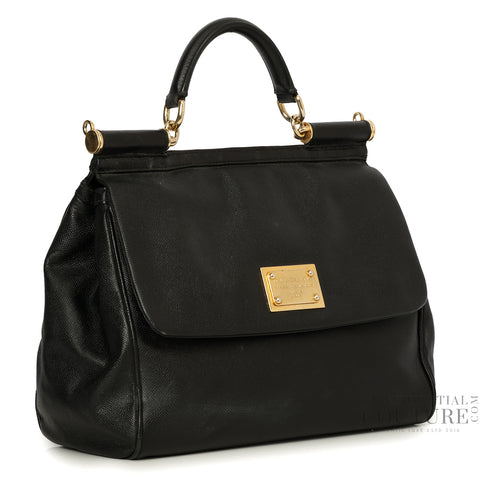 Black Leather Miss Sicily Medium Bag