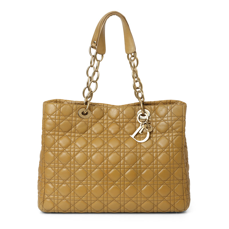 Camel Cannage Quilted Leather Dior Soft Shopping Tote Bag One Size