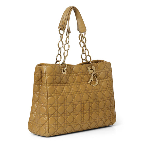 Camel Cannage Quilted Leather Dior Soft Shopping Tote Bag One Size