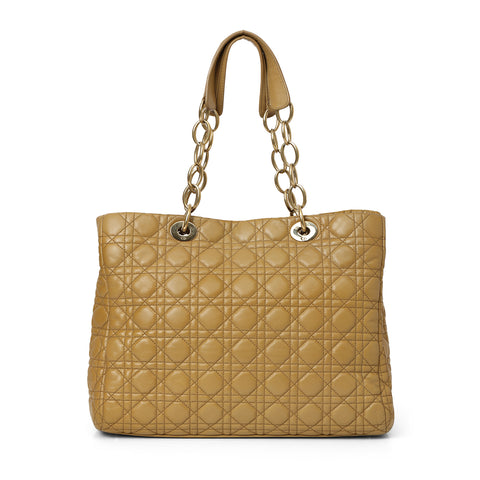 Camel Cannage Quilted Leather Dior Soft Shopping Tote Bag One Size