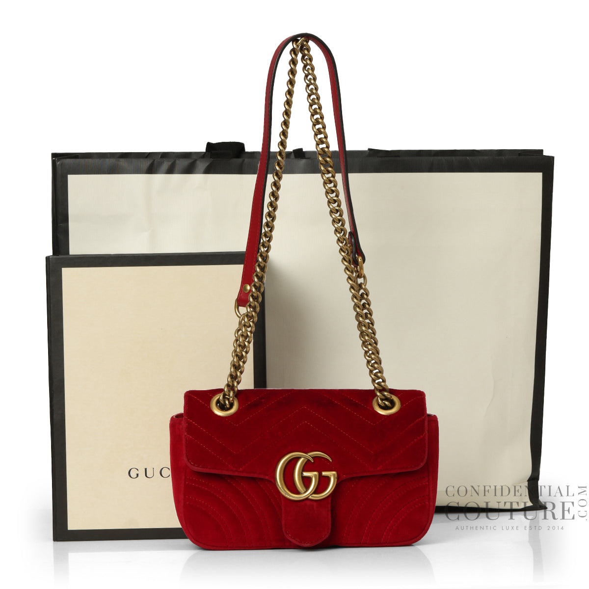 GG Marmont Small Red Velvet Shoulder Bag