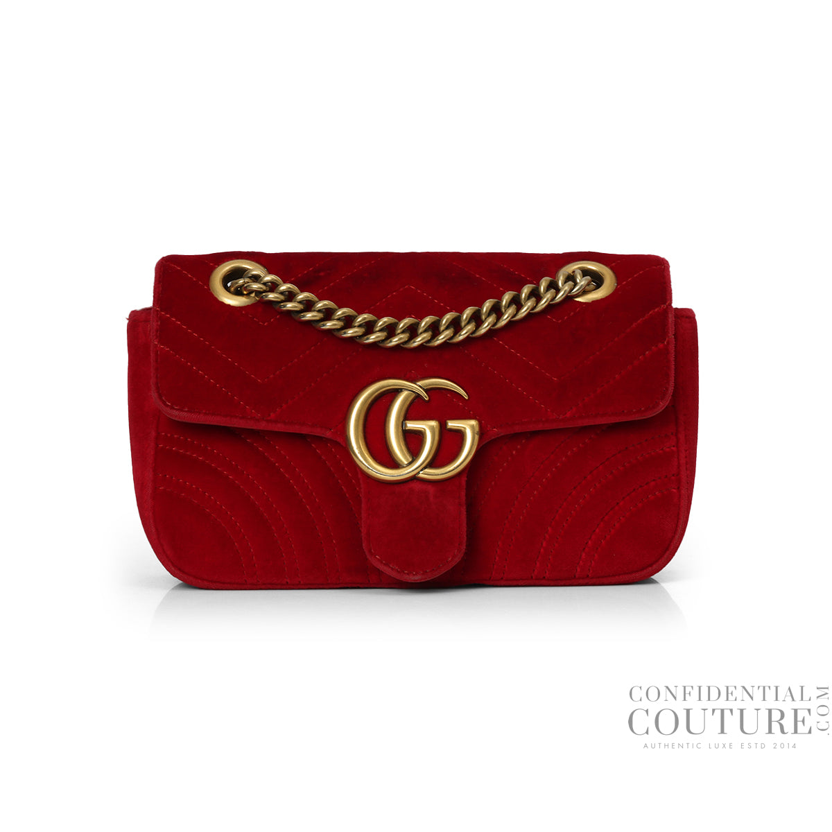GG Marmont Small Red Velvet Shoulder Bag