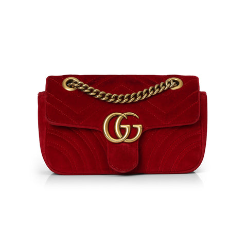 GG Marmont Small Red Velvet Shoulder Bag