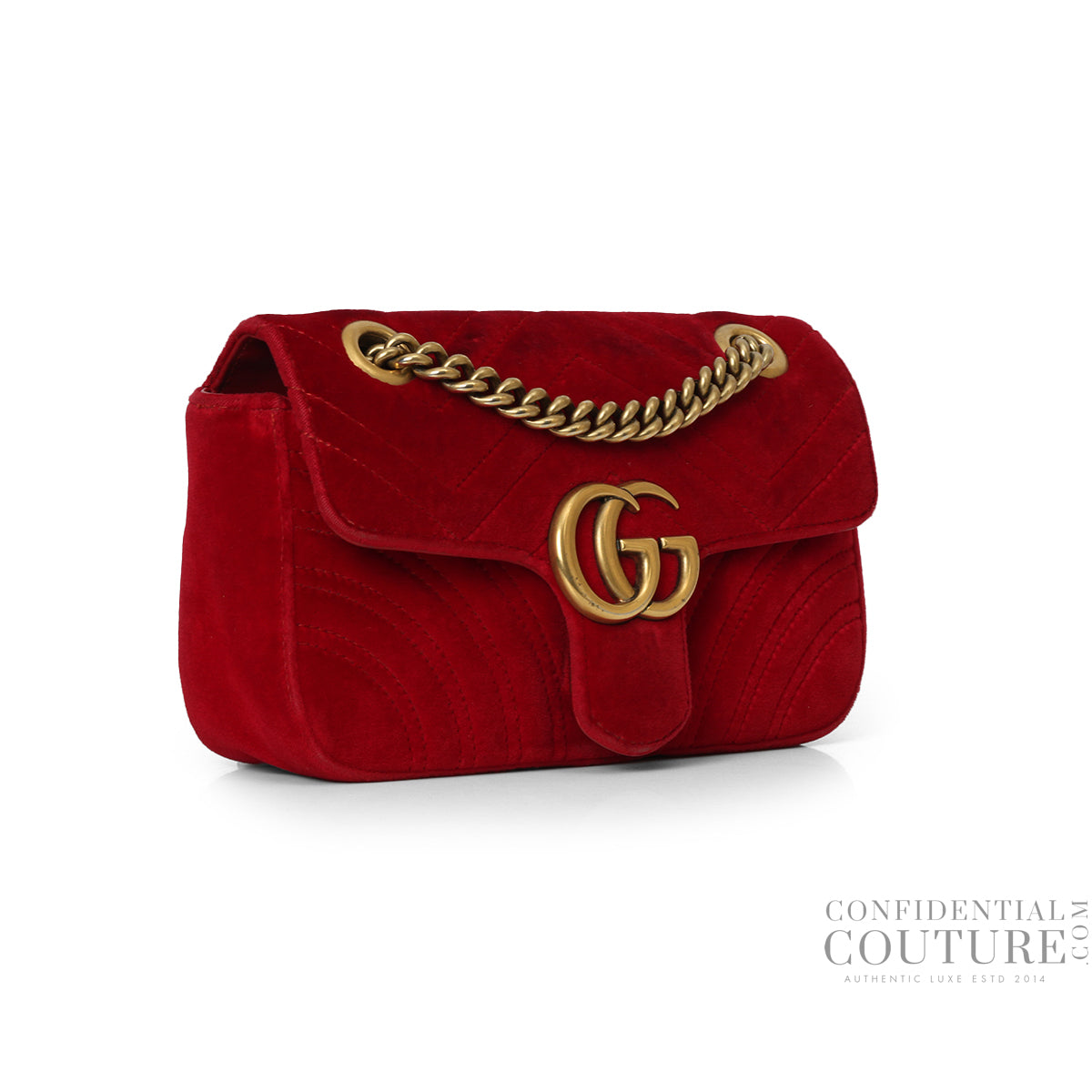 GG Marmont Small Red Velvet Shoulder Bag