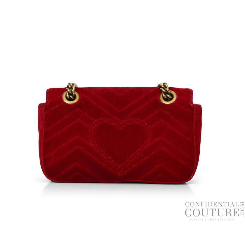 GG Marmont Small Red Velvet Shoulder Bag
