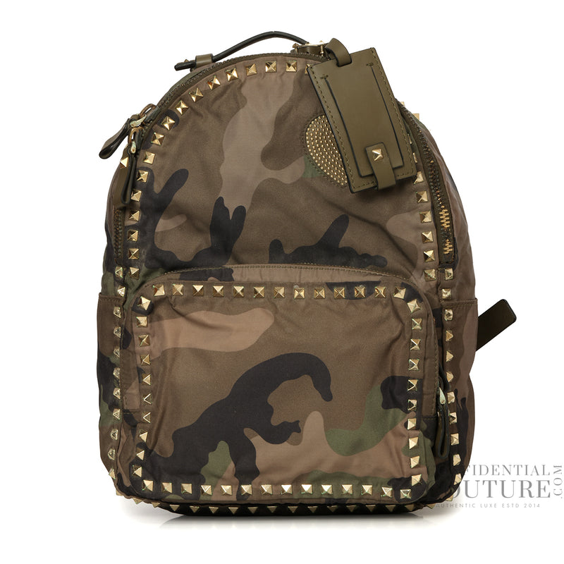 Women pre loved valentino rockstud small camouflage backpack sale