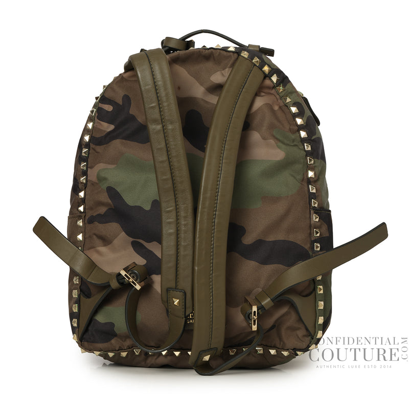 Pre loved valentino rockstud small camouflage backpack sale