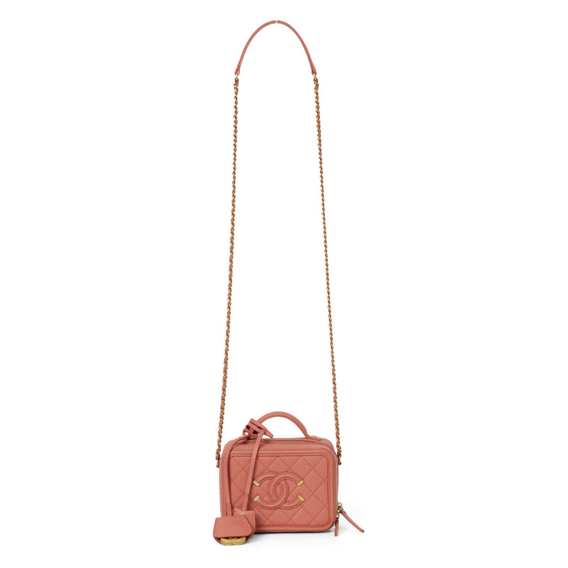 Women Chanel Dusty Rose CC Small Filigree Vanity Case