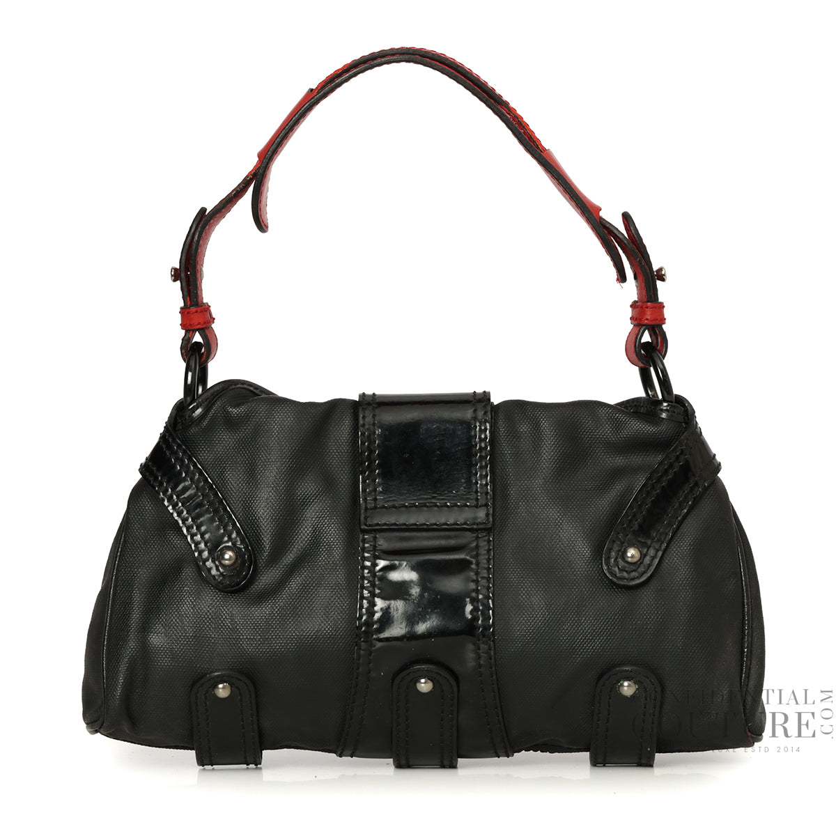 Black Leather V Ring Flap Shoulder Bag