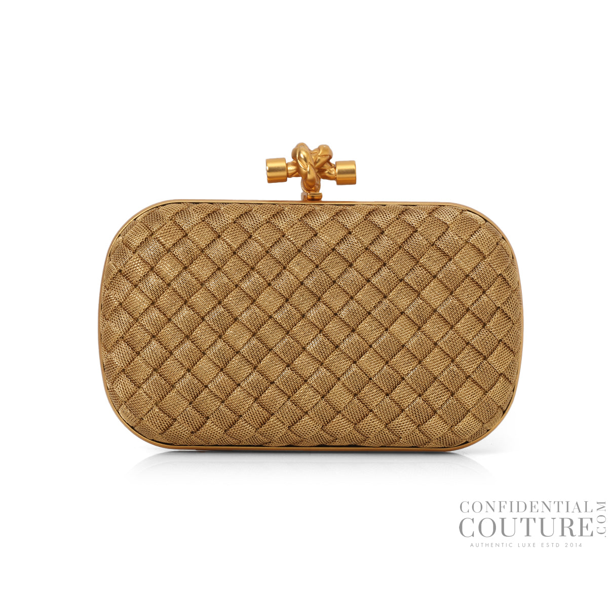 Goldtone Intrecciato Chain Metal Knot Clutch Bag